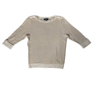 Karen Scott Beige Tan White Three Quarter Rolled Knit Heavyweight Sweater Size L